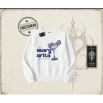 Kadın Margarita Social Club Oversize Unisex Bisiklet Yaka Sweatshirt Beyaz