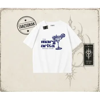 Kadın Margarita Social Club Oversize Unisex Tişört Beyaz