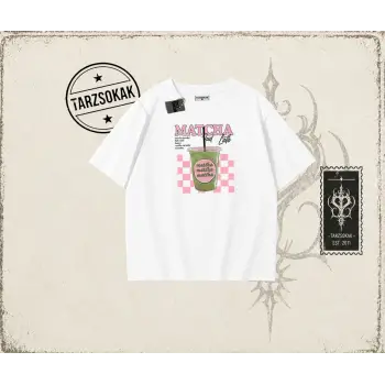 Kadın Matcha iced Latte Oversize Unisex Tişört Beyaz