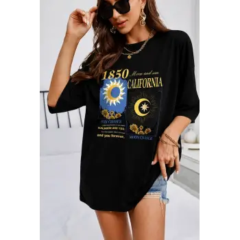 Kadın Mavi 1850 Oversize Bisiklet Yaka Tshirt