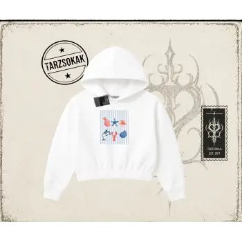 Kadın Ocean Like Kadın Crop Kapşonlu Sweatshirt Beyaz
