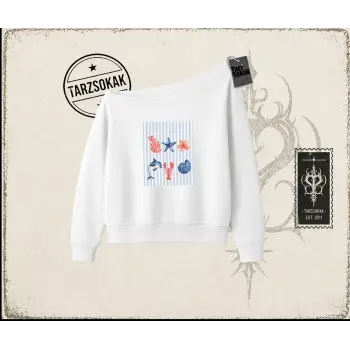 Kadın Ocean Like Kadın Kayık Yaka Sweatshirt Beyaz
