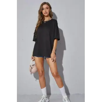 Kadın Oversize Dökümlü Tok Kumaş Tişört