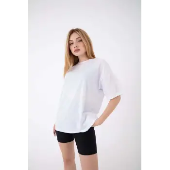 Kadın Oversize Kısa Kollu Bisiklet Yaka