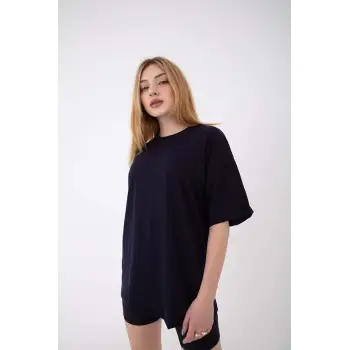 Kadın Oversize Kısa Kollu Bisiklet Yaka