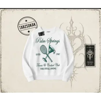 Kadın Palm Springs Oversize Unisex Bisiklet Yaka Sweatshirt Beyaz