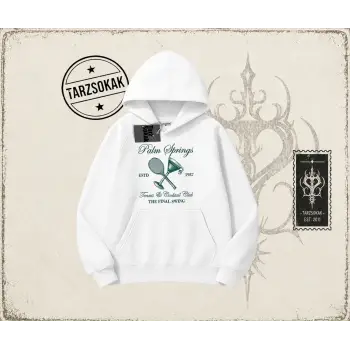 Kadın Palm Springs Oversize Unisex Kapşonlu Sweatshirt Beyaz