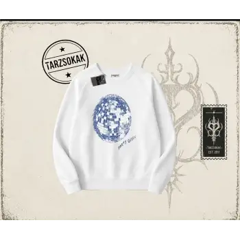 Kadın Party Queen Oversize Unisex Bisiklet Yaka Sweatshirt Beyaz