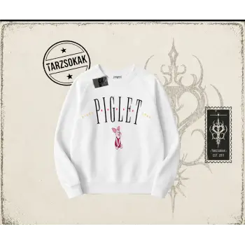 Kadın Piglet Since 1966 Oversize Unisex Bisiklet Yaka Sweatshirt Beyaz