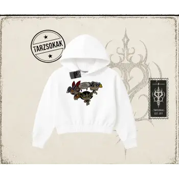 Kadın Powerpuff Girls Super Cutes Kadın Crop Kapşonlu Sweatshirt Beyaz