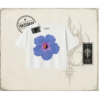 Kadın Purple Hibiscus Kadın Crop Tişört Beyaz