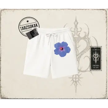 Kadın Purple Hibiscus Unisex Şort Beyaz
