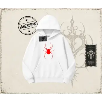 Kadın Red Spider Oversize Unisex Kapşonlu Sweatshirt Beyaz