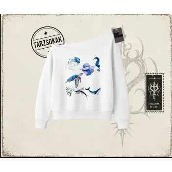 Kadın Sea Elements Kadın Kayık Yaka Sweatshirt Beyaz