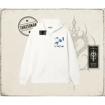 Kadın Sea Elements Oversize Unisex Hırka & Çeket Fermuarlı Sweatshirt Beyaz