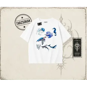 Kadın Sea Elements Oversize Unisex Tişört Beyaz
