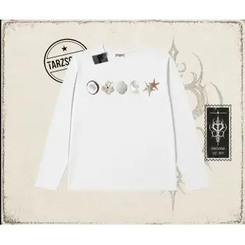 Kadın Sea Shells Biskilet Yaka  Long Sleeve Beyaz