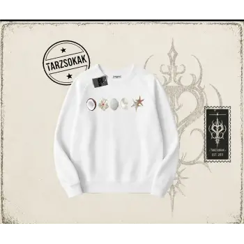 Kadın Sea Shells Oversize Unisex Bisiklet Yaka Sweatshirt Beyaz