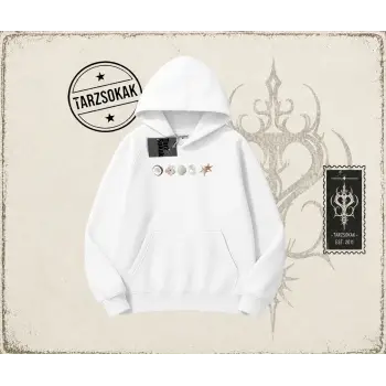 Kadın Sea Shells Oversize Unisex Kapşonlu Sweatshirt Beyaz