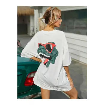 Kadın Sırt Baskılı Dinazor Oversize T-shirt