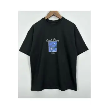 Kadın Siyah Cloude Moret Baskılı Oversize Tshirt