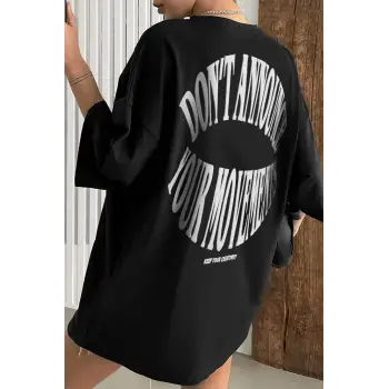 Kadın Siyah Dont Baskılı Oversize T-shirt