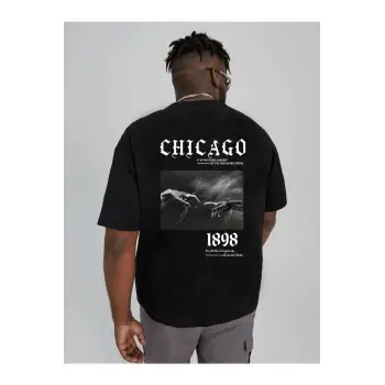 Kadın Siyah Oversize %100 Pamuk Chicago