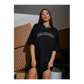 Kadın Siyah Oversize Columbıa T-shirt