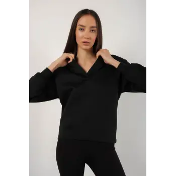 Kadın Siyah Scuba Kapüşonlu Sweatshirt scubasweatshirt