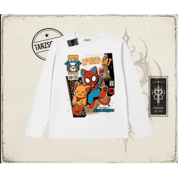 Kadın Spider Cat Biskilet Yaka  Long Sleeve Beyaz