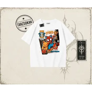 Kadın Spider Cat Oversize Unisex Tişört Beyaz