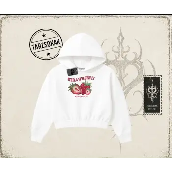 Kadın Strawberry Active Lifestyle Kadın Crop Kapşonlu Sweatshirt Beyaz