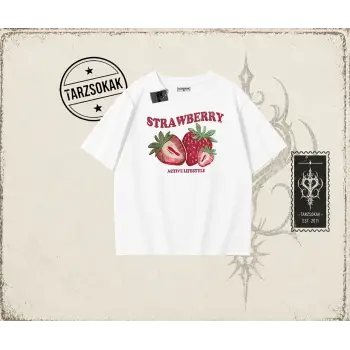 Kadın Strawberry Active Lifestyle Oversize Unisex Tişört Beyaz