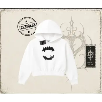 Kadın Teeth Kadın Crop Kapşonlu Sweatshirt Beyaz