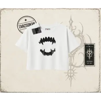 Kadın Teeth Kadın Crop Tişört Beyaz