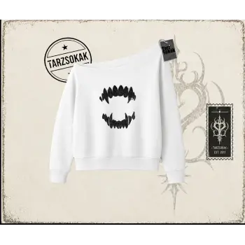 Kadın Teeth Kadın Kayık Yaka Sweatshirt Beyaz