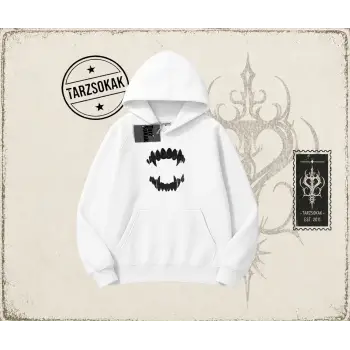 Kadın Teeth Oversize Unisex Kapşonlu Sweatshirt Beyaz