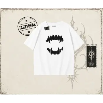 Kadın Teeth Oversize Unisex Tişört Beyaz