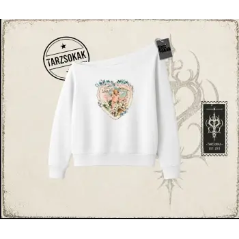 Kadın with Love and Devotion Kadın Kayık Yaka Sweatshirt Beyaz