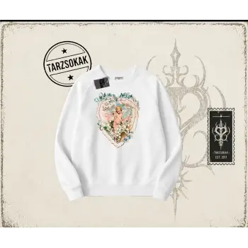 Kadın with Love and Devotion Oversize Unisex Bisiklet Yaka Sweatshirt Beyaz