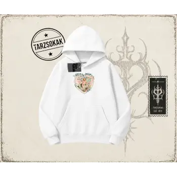 Kadın with Love and Devotion Oversize Unisex Kapşonlu Sweatshirt Beyaz