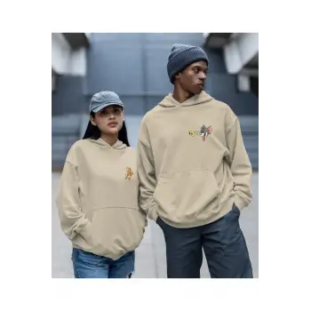 Kaliteli çift sevgili kombini tom ve jerry unisex kapşonlu