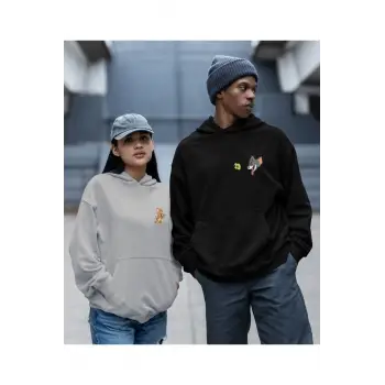 Kaliteli çift sevgili kombini tom ve jerry unisex kapşonlu