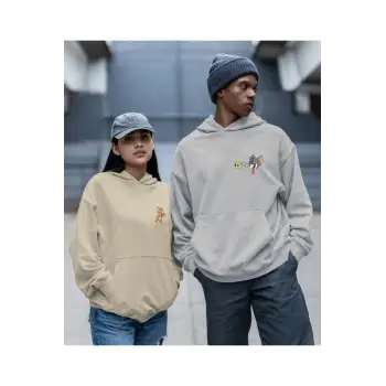 Kaliteli çift sevgili kombini tom ve jerry unisex kapşonlu