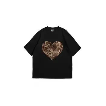 Kalp Leopar Baskılı 24/1 Oversize Unisex Siyah