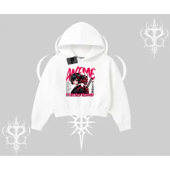 Kapşonlu Crop Sweatshirt Anime Girlfriend Kırmızı