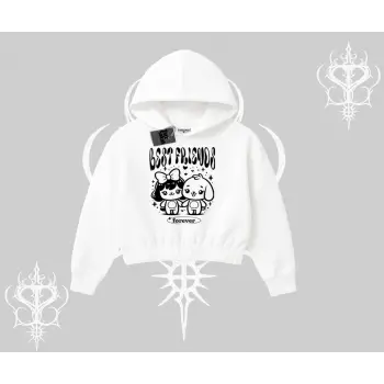 Kapşonlu Crop Sweatshirt Best Friends Forever Baskılı Sevimli Tasarım