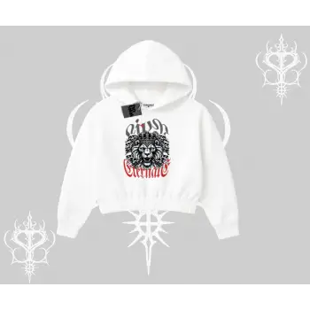 Kapşonlu Crop Sweatshirt Crowned Lion Rock Authority Myth