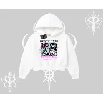 Kapşonlu Crop Sweatshirt Fearless Soul Anime Kolaj Baskılı