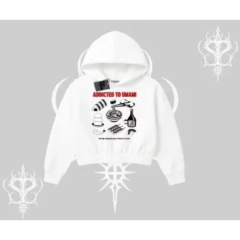 Kapşonlu Crop Sweatshirt Japon Mutfağı Umami Temalı Baskılı